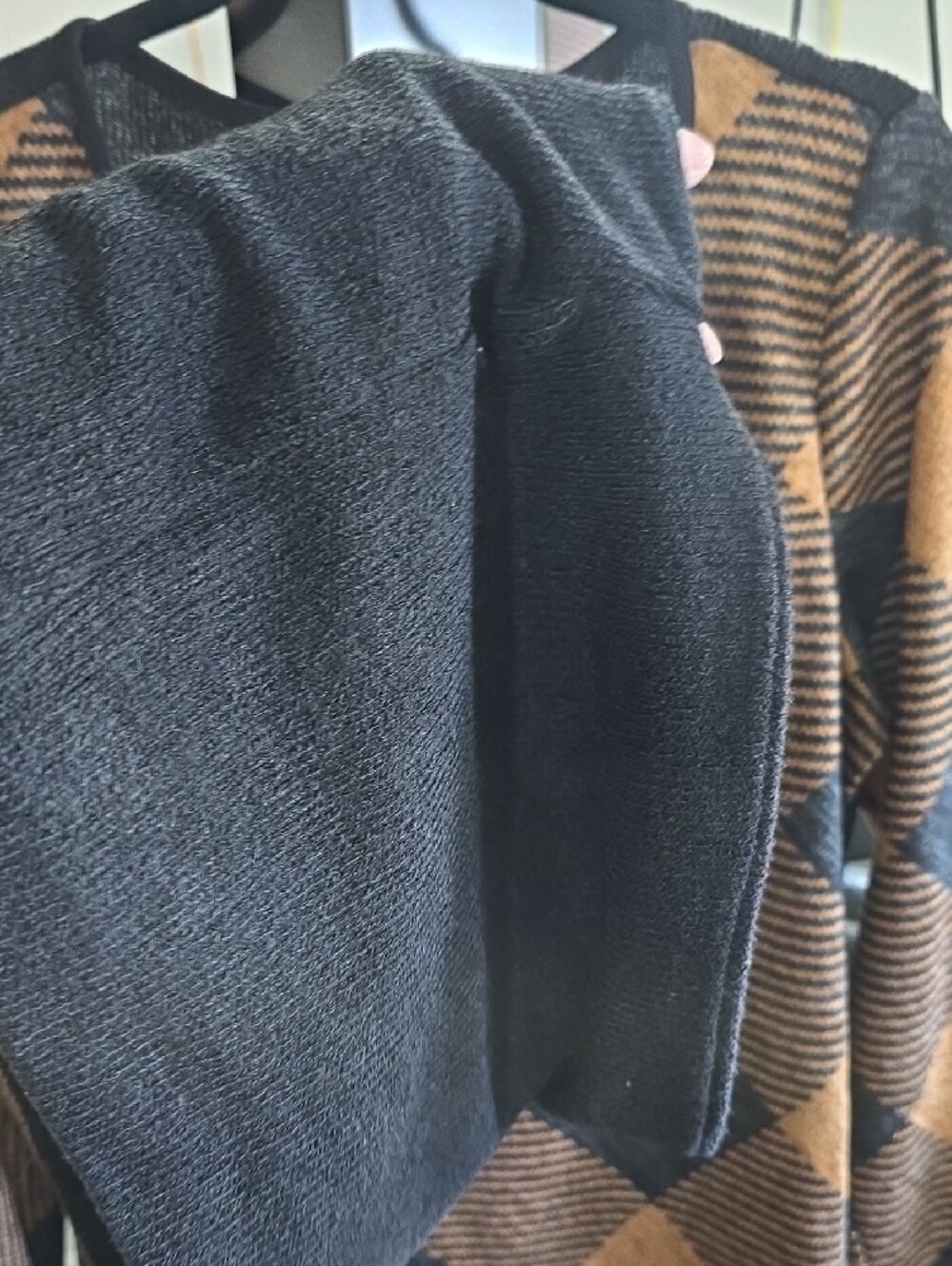 Women's Argyle Sweater - Black & Brown - Picture 3 of 6